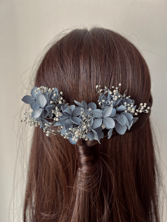 Dusty Blue Wedding Hair Pins with Hydrangeas and Gypsophilas, Set of 3