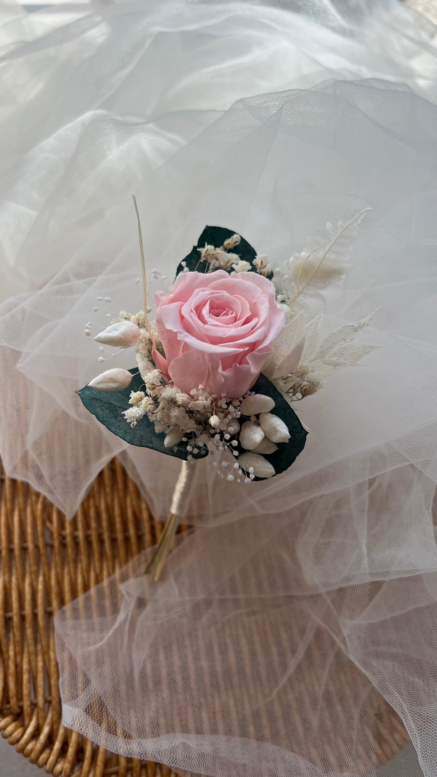 Pink Rose and Eucalyptus Boutonniere, Pink Wedding Corsage Flowers