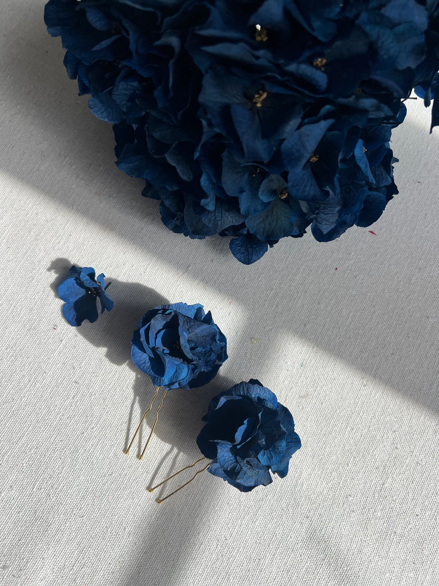 Sapphire Navy Blue Floral Hair Pins with Hydrangeas