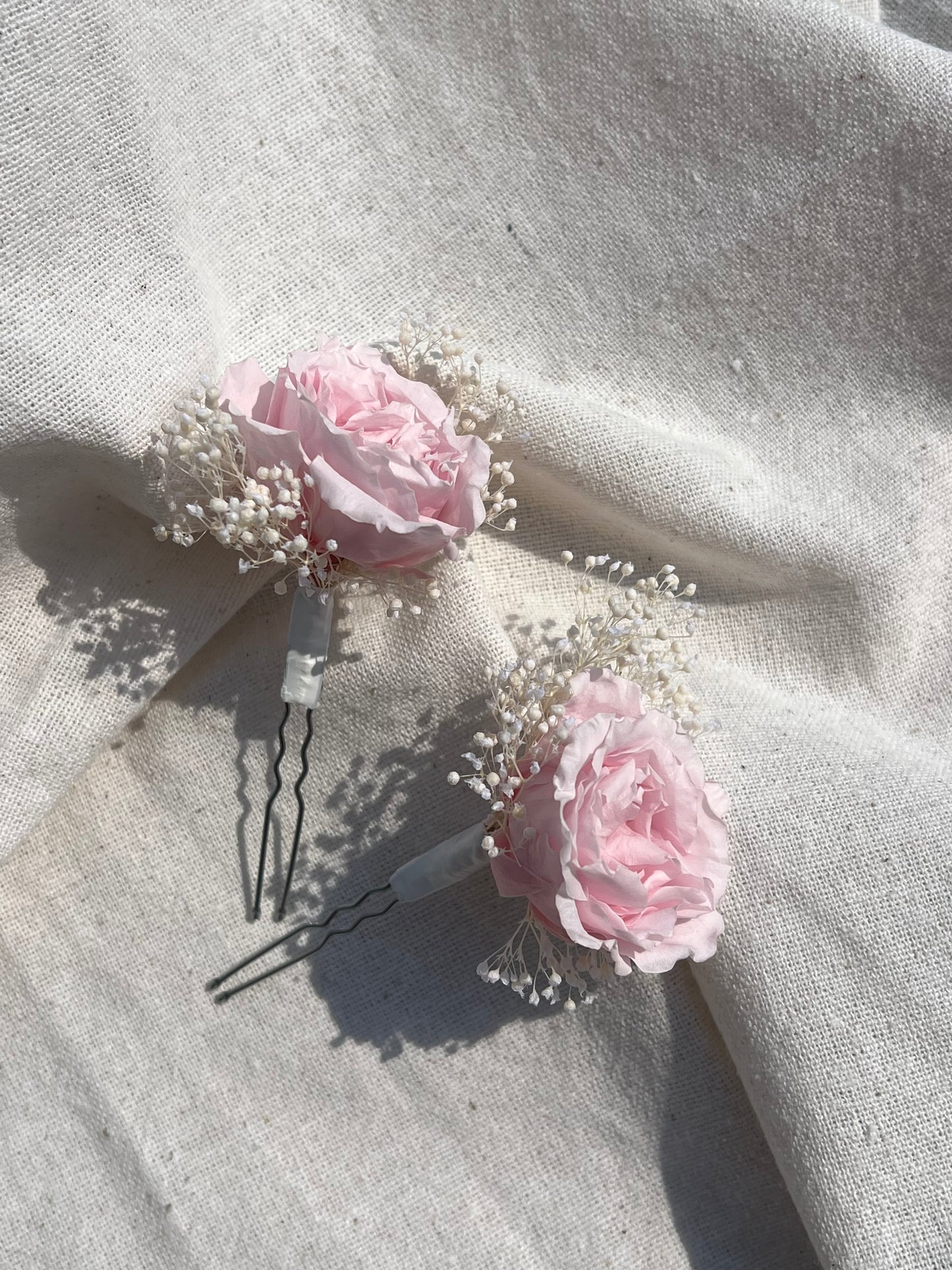 Blush Pink French Rose Hair Pins, Roses and Gypsophila Hair Pins for Wedding