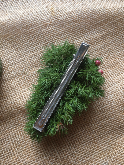 Handmade Christmas Gift, Preserved Christmas Tree Hair Accessories, Tree Hair Clip, Unique Pepper Tree and Preserved Mink Fern Leaves UK